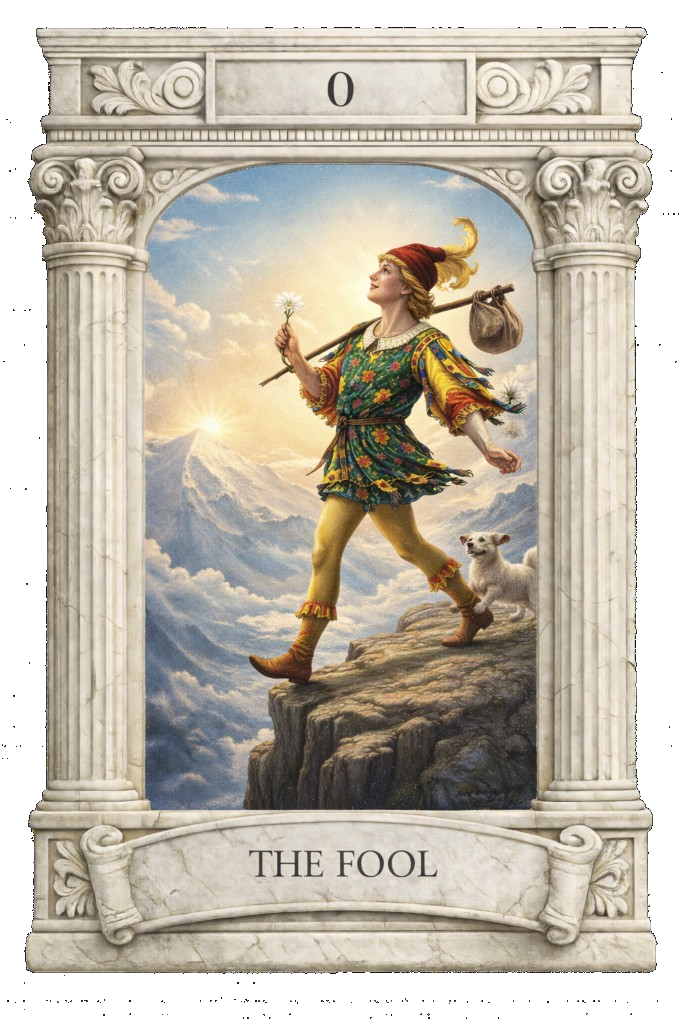 Marble Temple tarot border example – The Fool