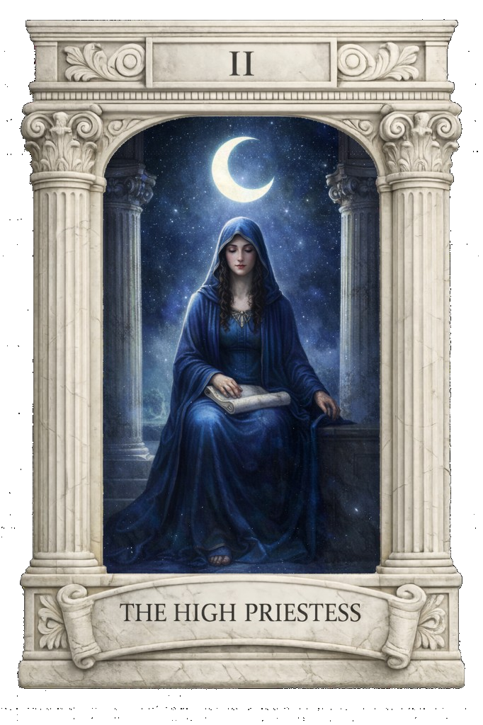 Marble Temple tarot border example – The High Priestess