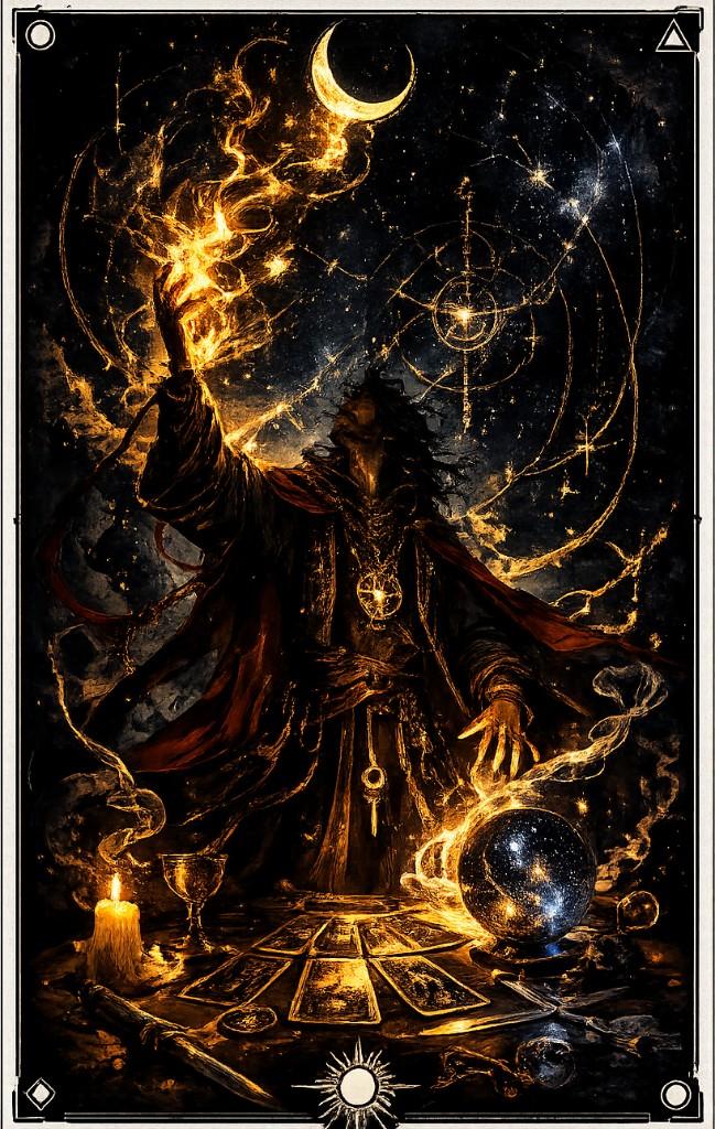 Minimal line tarot card template example with celestial tarot illustration