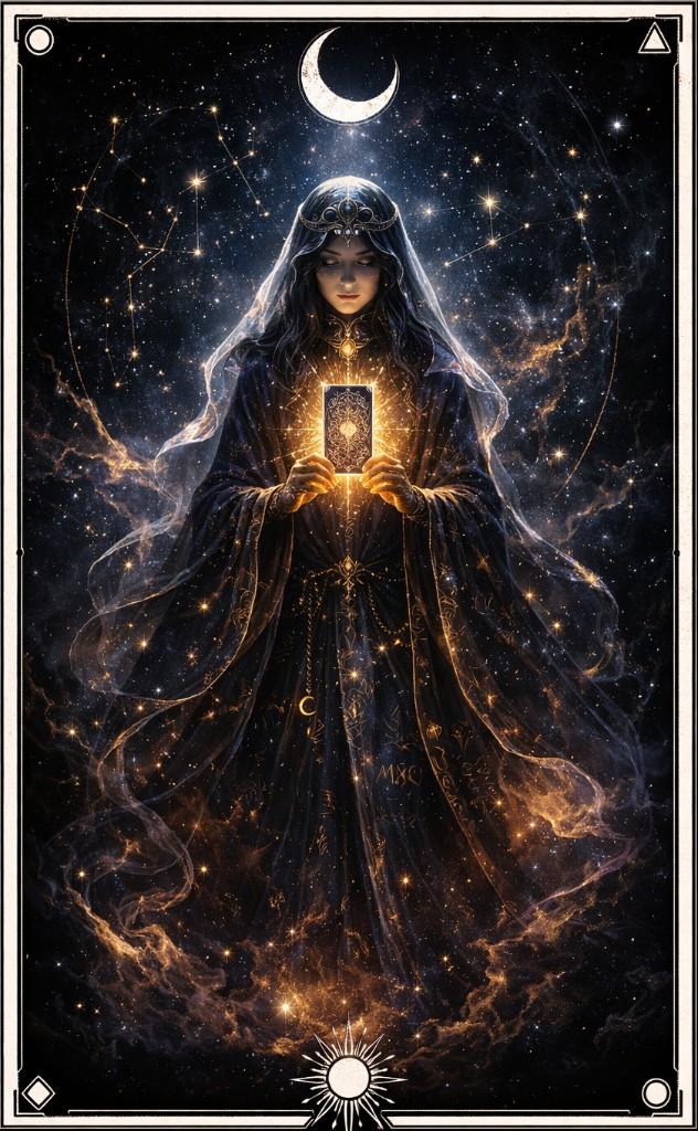 Minimal line tarot card template example with vintage occult tarot artwork