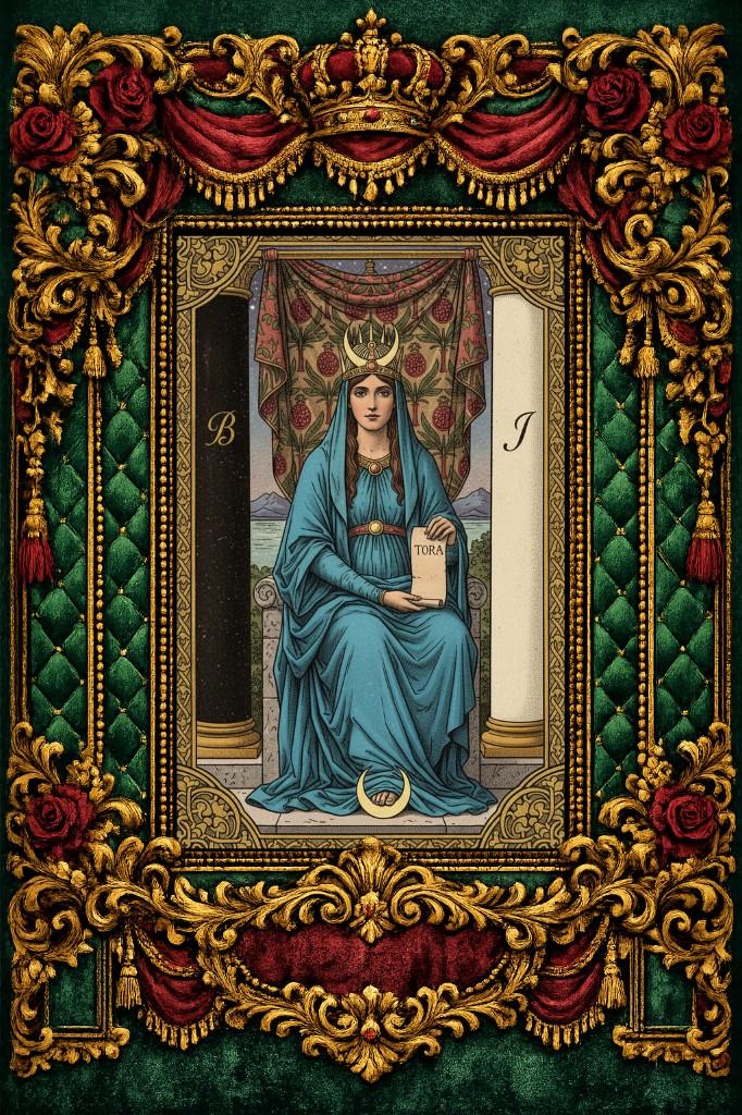 Vintage Velvet tarot border example — gothic tarot card design using the Vintage Velvet border template